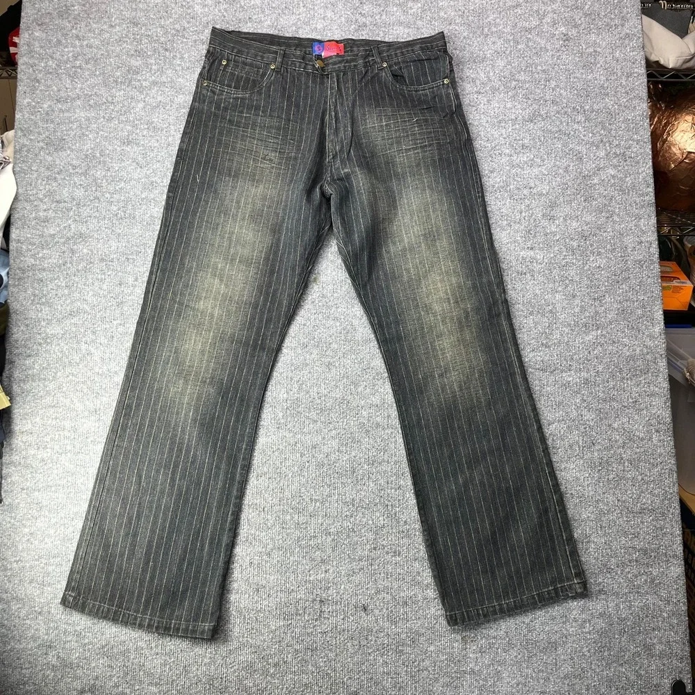 VTG Deadstock Y2K‎ Super S Jeans Men's Denim Hickory Pinstripe Classic - 37X33.5